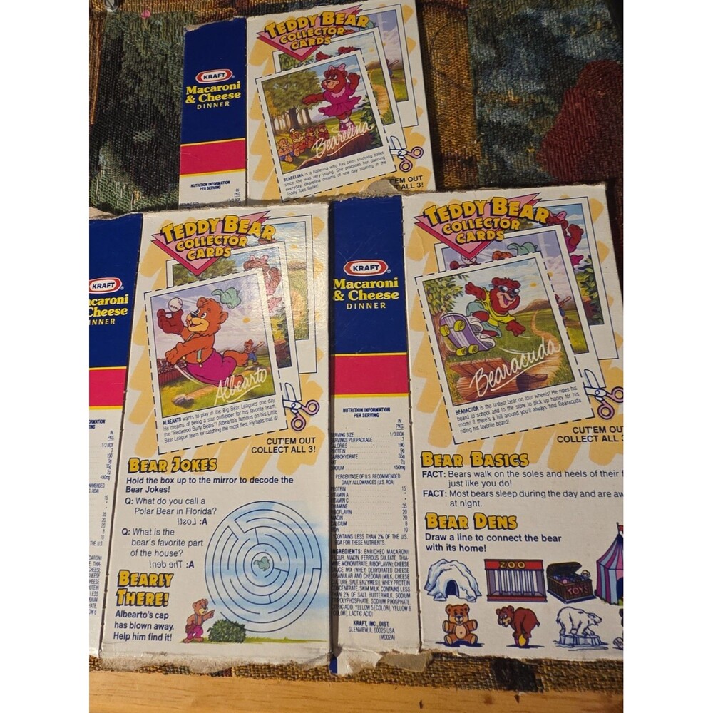 Vintage Kraft Teddy Bear Collector Cards On Box Mac And Cheese